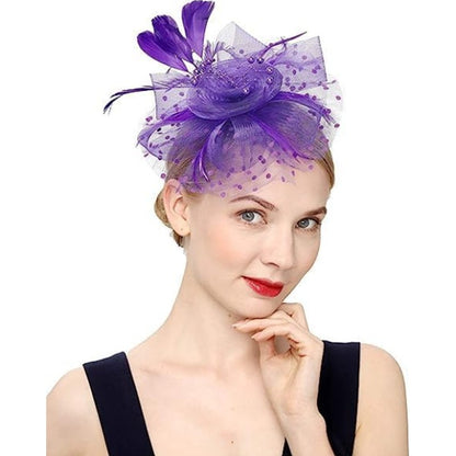 New 12 Color Net and Feather Fascinator Hat Headband Alice Headband Clip Mesh Flower Wedding Cocktail Hair Accessories Tea Party