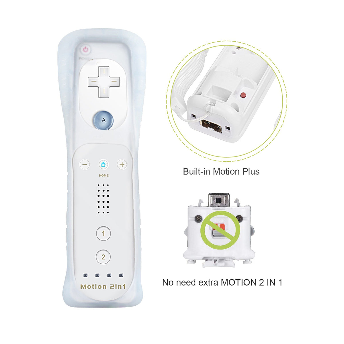 2 in 1 For Nintendo Wii Controller Set Optional Motion Plus Joystick Wireless Remote Gamepad with Silicone Case Video Game