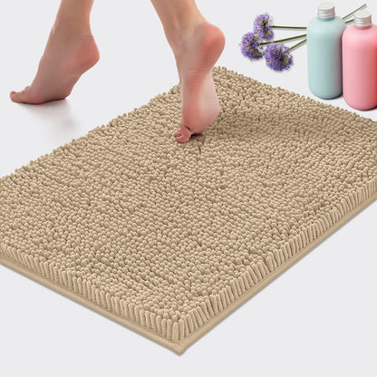 Tapete de Banho de Pelúcia Macia Chenille Absorvente Lavável à Máquina Tapete de Banheiro Antiderrapante Adequado para Bacias e Chuveiros