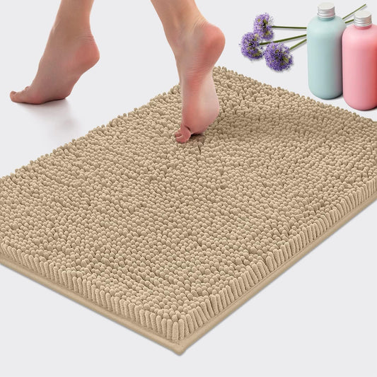 Chenille Absorbent Soft Plush Bath Mat Machine Washable Non slip Bathroom Carpet Suitable for Bathtubs and Showers
