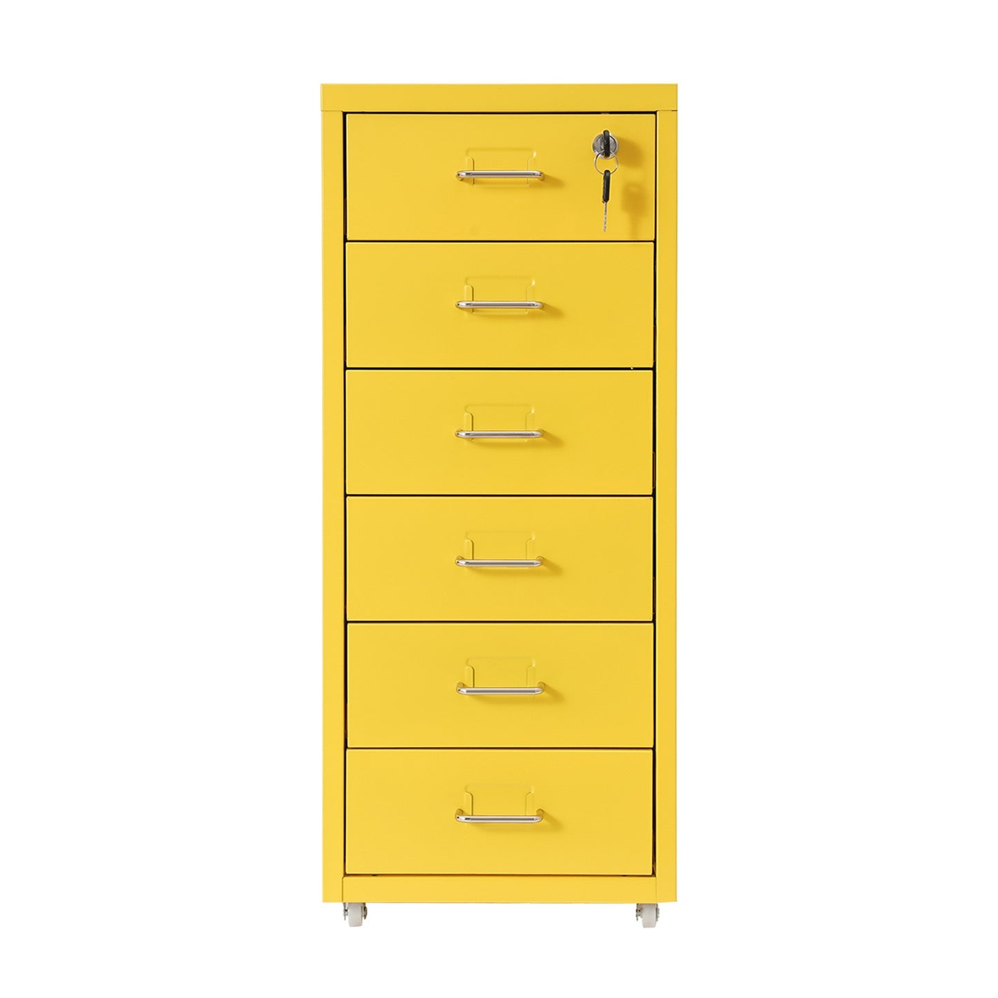 Gaveteiro de Metal com Rodas e Fechadura | Armário para Documentos com 6 Gavetas para Escritório em Casa, com Rodas | Branco-sujo/Verde/Amarelo