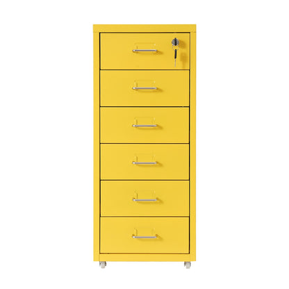Gaveteiro de Metal com Rodas e Fechadura | Armário para Documentos com 6 Gavetas para Escritório em Casa, com Rodas | Branco-sujo/Verde/Amarelo