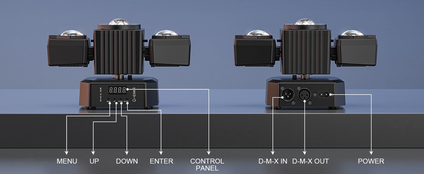 Datewink 65W Two-armed Moving Head Lights RGBW LED Stage Lighting Effect Projector DMX Remote Control For DJ Disco Wedding Party