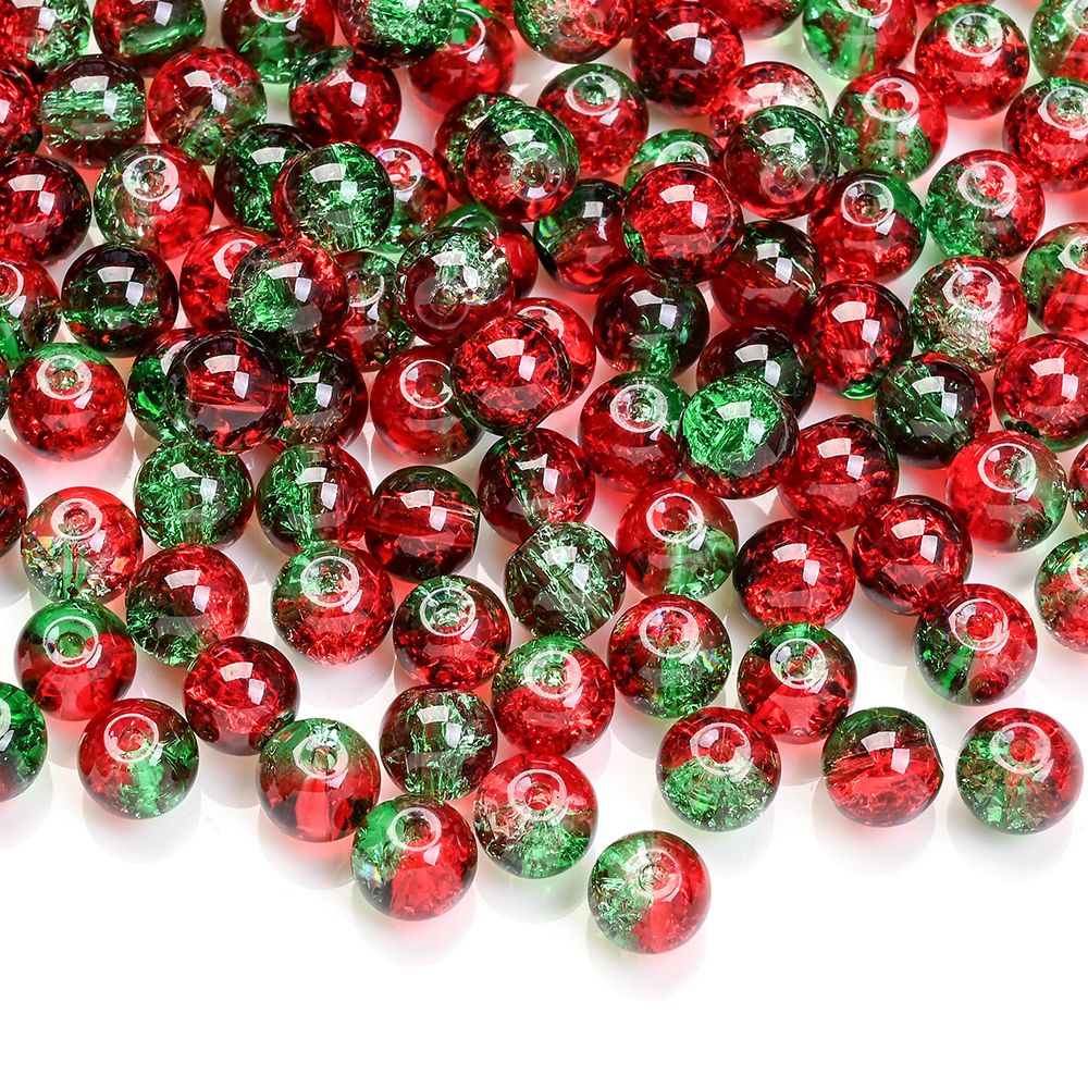 100pcs 8mm Christmas Crystal Glass Crack Beads Red and Green Gradient Spacer Beads for DIY Bracelet Necklace Jewelry Making