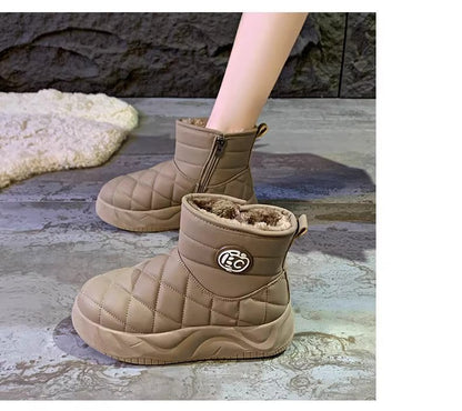 Thick-soled plush loafers, waterproof and warm snow boots for women, new winter fashion cotton shoes, Korean-style short boots