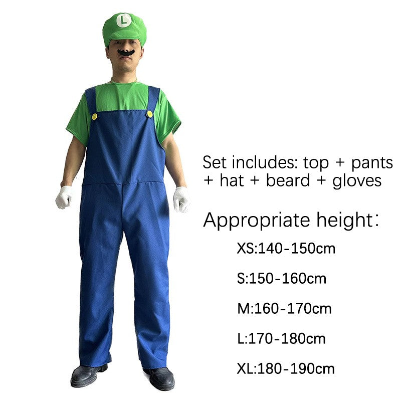 Game Super Brother Marios Luigi Bros Cosplay Costumes Short-sleeved T-shirt Overalls Suit Man Kids Carnival Halloween Costumes