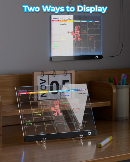 LED Note Board Night Light with 7 Colors & Flashing Mode Acrylic Dry Erase Drawing Board for Birthday/Holiday Gift office home