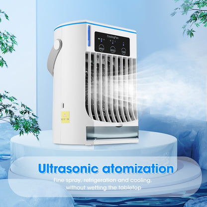 Ar Condicionado Portátil Ventilador de Mesa Spray Duplo Atomização Ultrassônica 3/4 Velocidades Silencioso Refrigerador de Ar Luz Noturna Ventilador Elétrico Doméstico