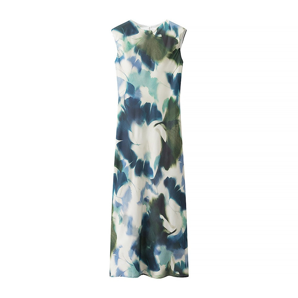 2025 Spring/Summer New Women's Fashion Style Retro Silk Texture Printed Slim Fit