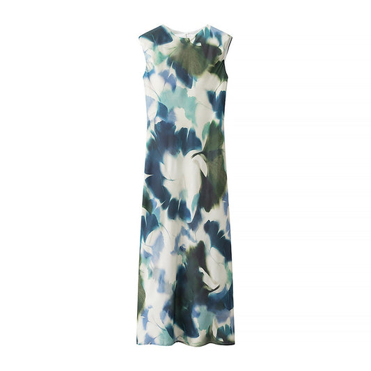 2025 Spring/Summer New Women's Fashion Style Retro Silk Texture Printed Slim Fit