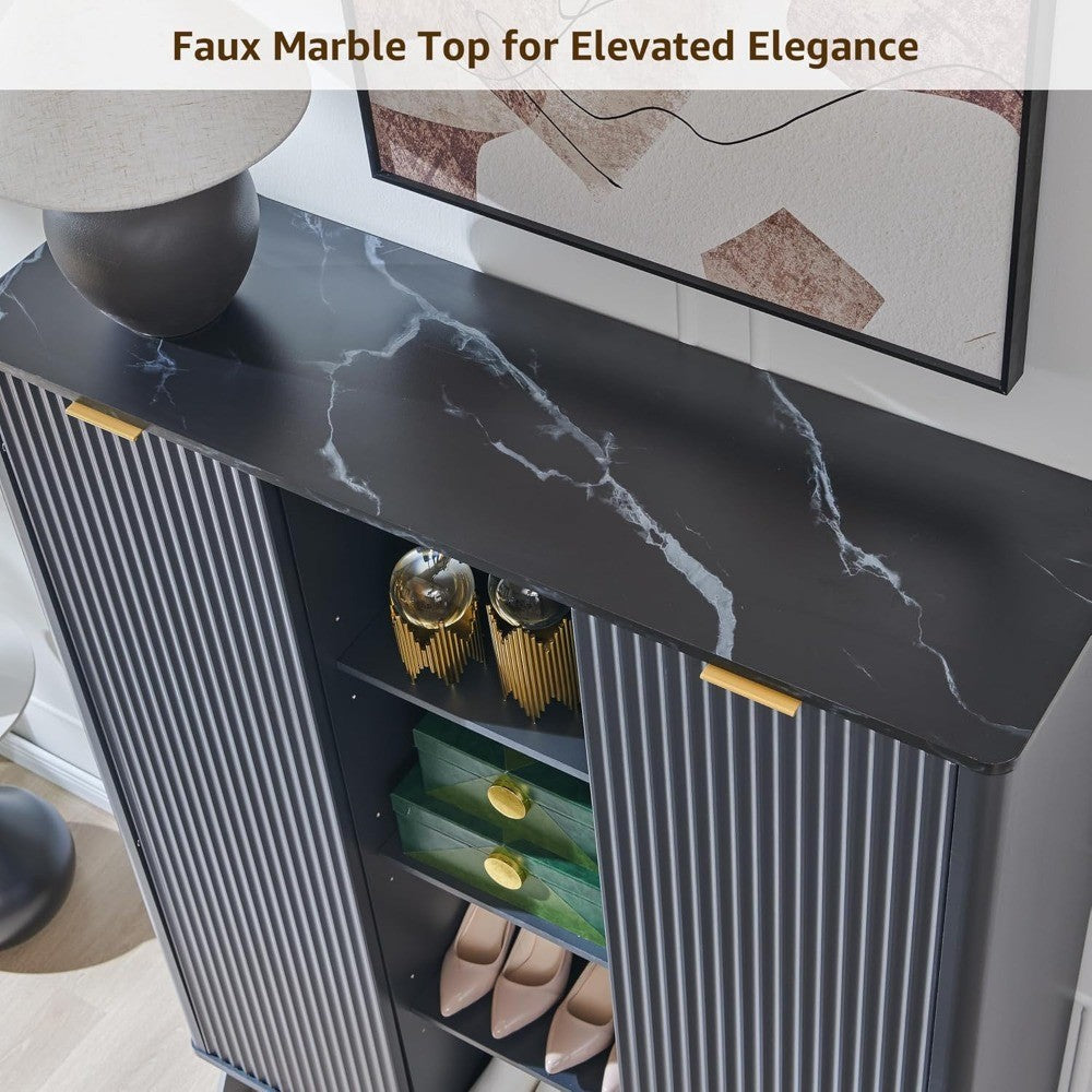 6-Tier Adjustable Fluted Shoe Storage Cabinet with 2 Sliding Doors, 60 Tall Freestanding Organizer for Entryway