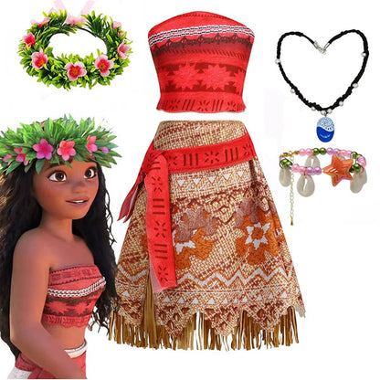 Disney NEW Moana Episode 2 Movie Costume Princess Vaiana Role Play Dress Girls Carnival Outfit Toddler Polynesian Beach Dress