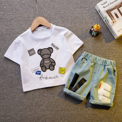 Conjuntos de Roupa Infantil Masculina de Algodão, Versão Coreana, Camisa de Manga Curta para Crianças Pequenas, Roupa de Verão