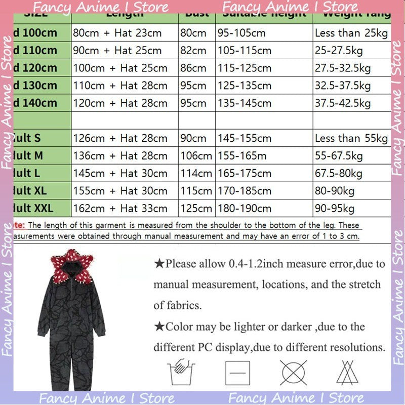 Adult Kids Flannel Human-eating Flower Ensemble Costume Funny Demogorgon Cosplay Costume Pajamas Fashion Cute Woman Man Homewear