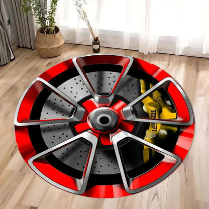 Crystal Velvet Carpet Car Wheels Printing Round Rug Soft Non-Slip Floor Mat for Living Room Bedroom Kitchen Bathroom Decor
