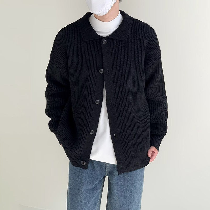 Autumn Winter Men's Knitwear Cardigan Sweater Male Solid Color Turn-Down Collar Sweater Coats Y2K Hip-Hop Streetwear Cardigan
