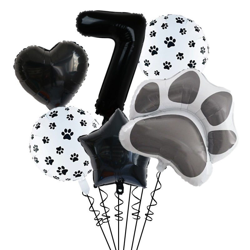 1set Animal Let's Pawty Dog Cat Paw Aluminum Balloon 32inch Pink Black Number Birthday Party Decorat Balloon Baby Shower Supplie
