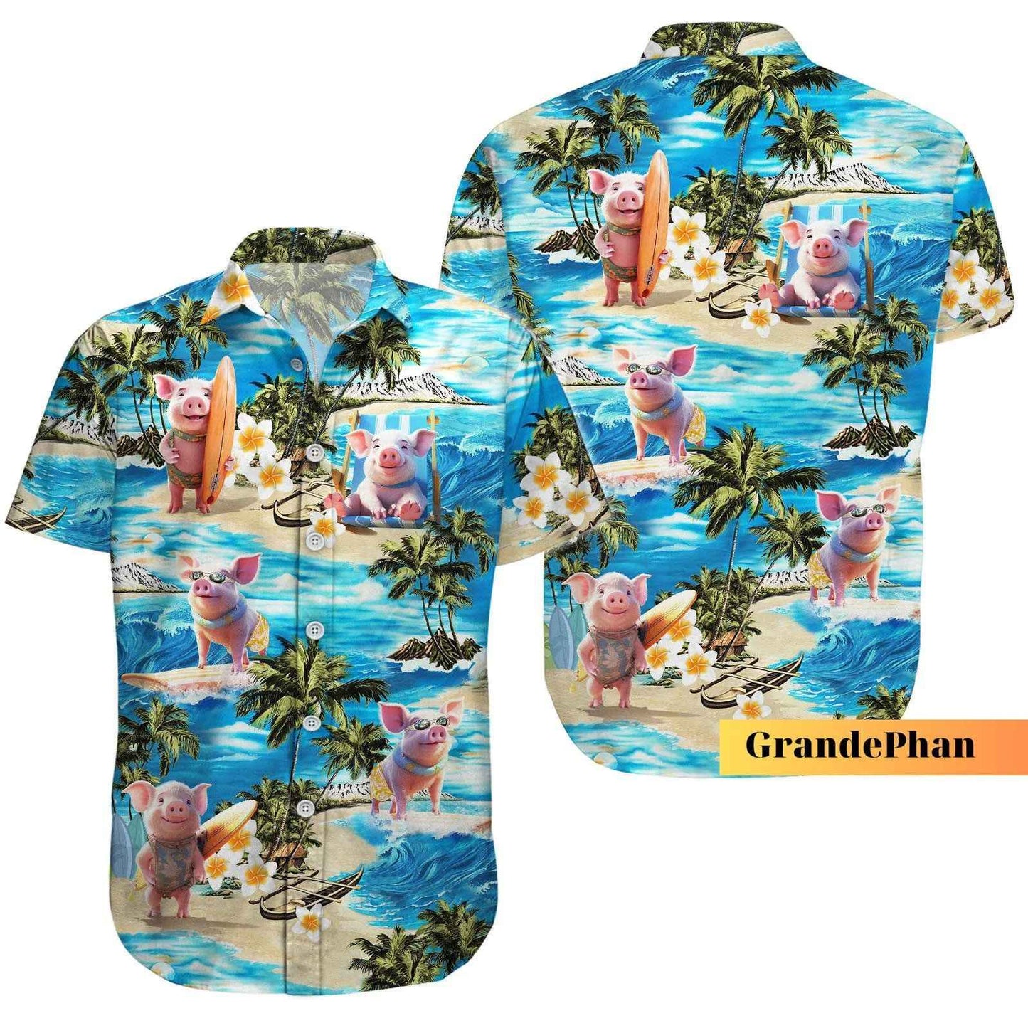 Cute Pig Hawaii Shirt Pink Pig Summer Aloha Shirts Barchelory Party Outfit, Funny Hawaii Shirt, Pig Lovers,Gift For Farmers Tops