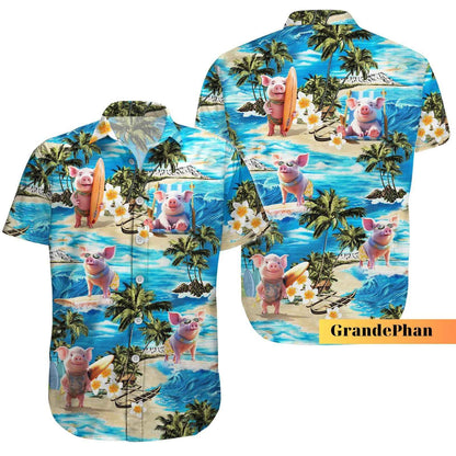Cute Pig Hawaii Shirt Pink Pig Summer Aloha Shirts Barchelory Party Outfit, Funny Hawaii Shirt, Pig Lovers,Gift For Farmers Tops