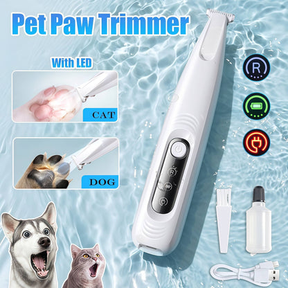 Aparador de Patas de Cachorro Atualizado com Luz LED Aparador de Pelos Portátil Impermeável para Animais de Estimação com Visor Máquina de Tosa para Cães Lâmina Alargada de 18mm
