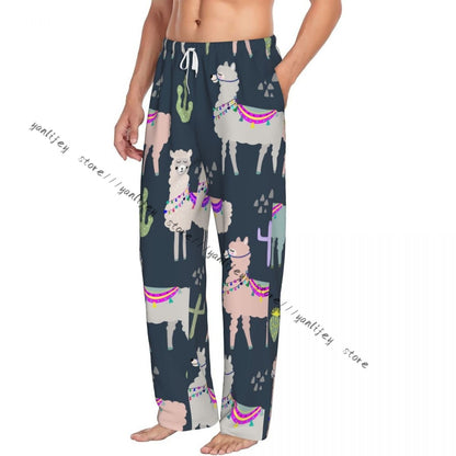 Men Sleep Bottoms Male Lounge Trousers Men's Llama And Cactus Pajama Pants