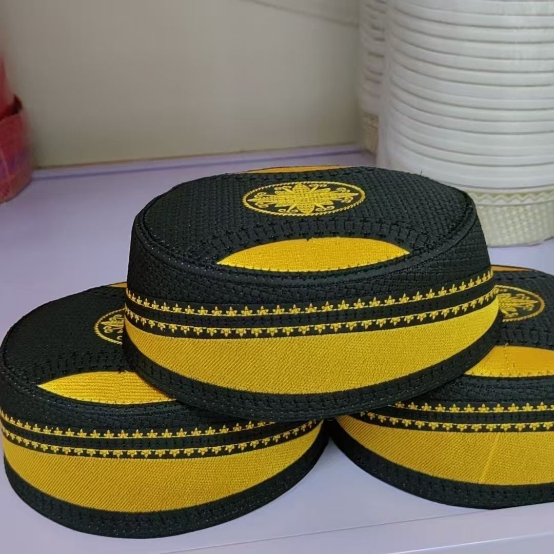 Muslim Wedding Hats Men Embroidered Flat Tops Eid Ramadam Prayer Ethnic Cultural Islamic Hat Gift Bonnet Turky Blue Gold Caps