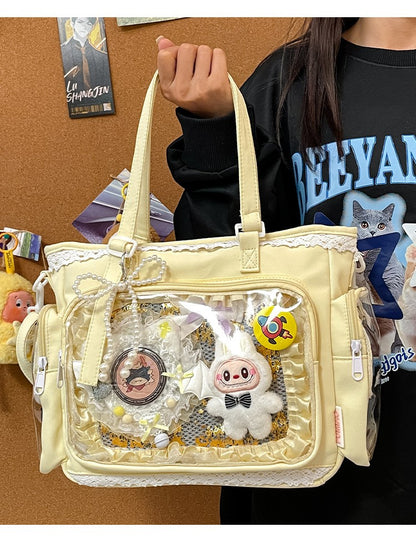 New Japanese Style Transparent Crossbody Bag Cute Candy Color Commuting Shoulder Bag for Girls Simple and Casual Texture Ita Bag