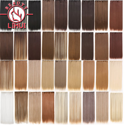 Extensões de cabelo sintéticas com clipe, longas e lisas, com 5 clipes em uma única peça, extensões de cabelo multicoloridas LIHUI