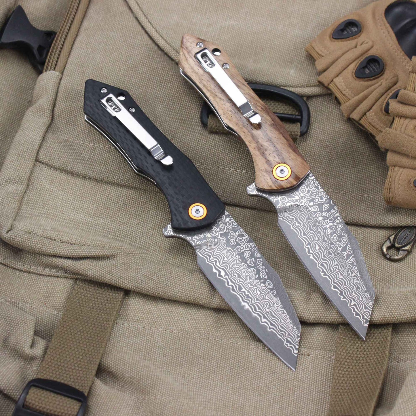 Damascus Pattern Folding Knife Wood Handle Portable Outdoor Self-defense Pocket knife High Hardness EDC Camping Kitchen Knives