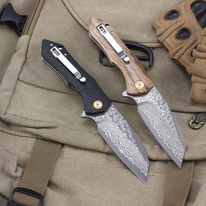 Damascus Pattern Folding Knife Wood Handle Portable Outdoor Self-defense Pocket knife High Hardness EDC Camping Kitchen Knives