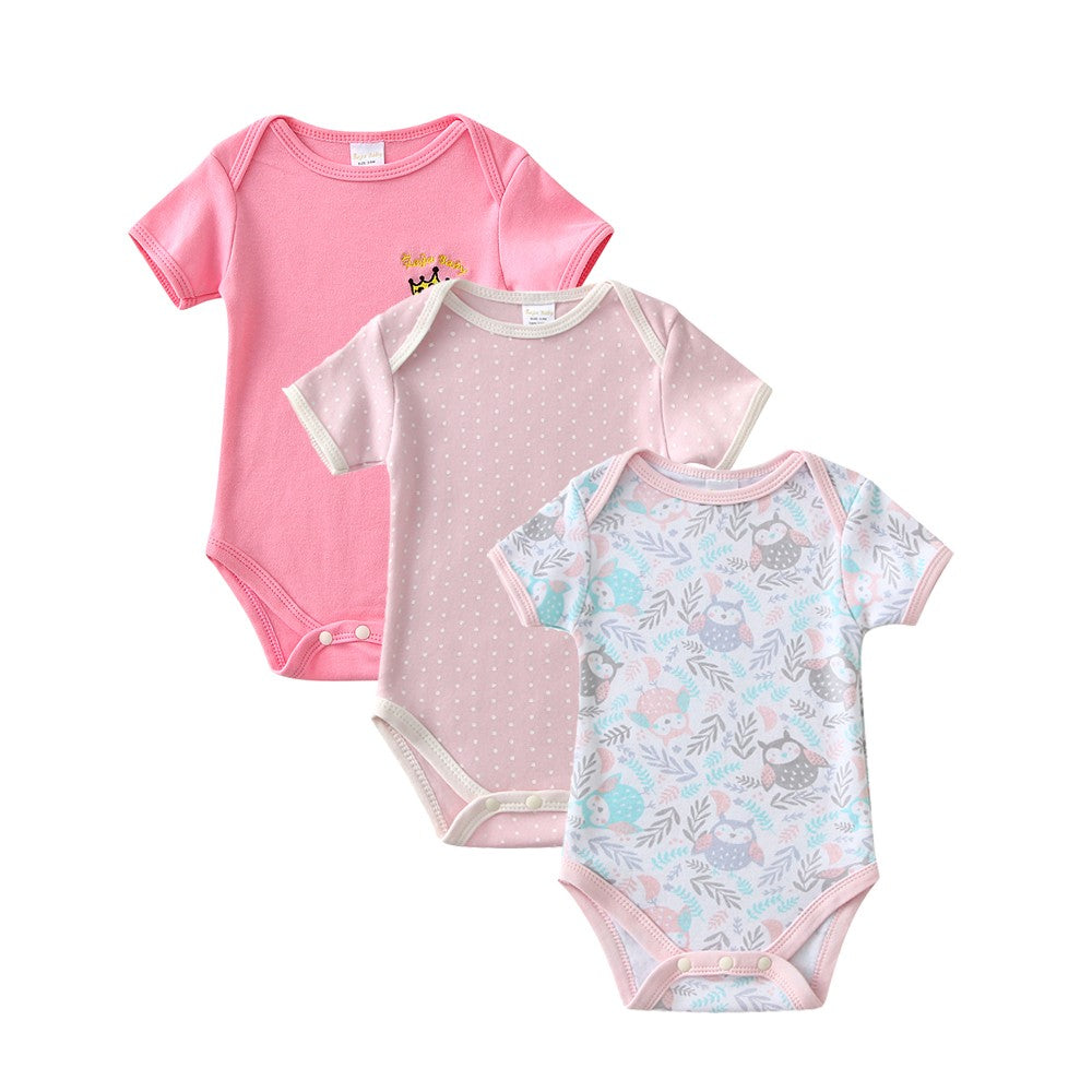 3Pcs Baby Girl Romper Summer Short Sleeve Newborn Boy Playsuit Baby Girl Clothes Set