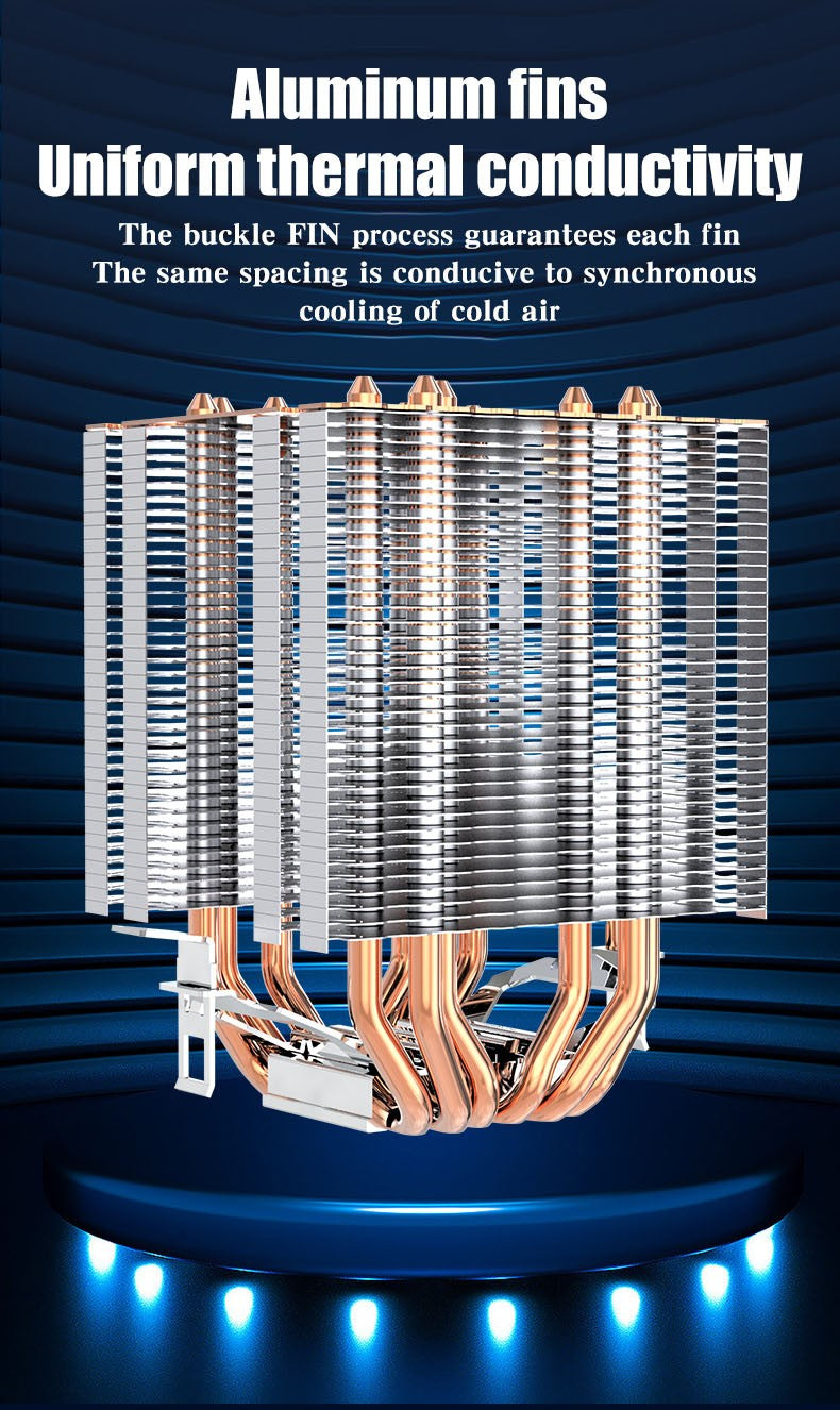 6 Heat Pipes ARGB CPU Air Cooler 4 Pin PWM Quiet CPU Cooling Fan for Intel LGA 1700 2011 1200 1156 X79 X99 AM3 AM4 PC Radiator