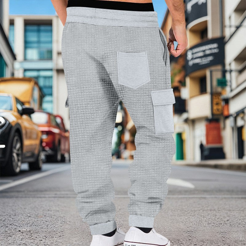 Men's Clothing  Pants Autumn Winter Fashion Casual Heavyweight Small Check Loose Jogger Sweatpants Waffles