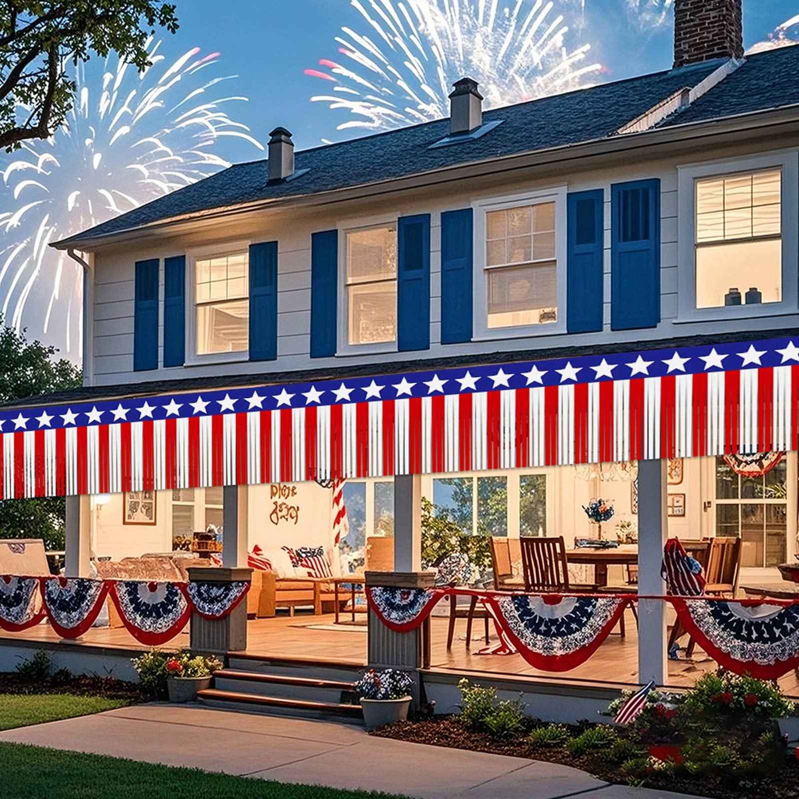 USA Flag Fringe Banner Tinsel Streamer Foil Tassel Garland For Independence Day Fourth Of July Indoor And Outdoor Decoration
