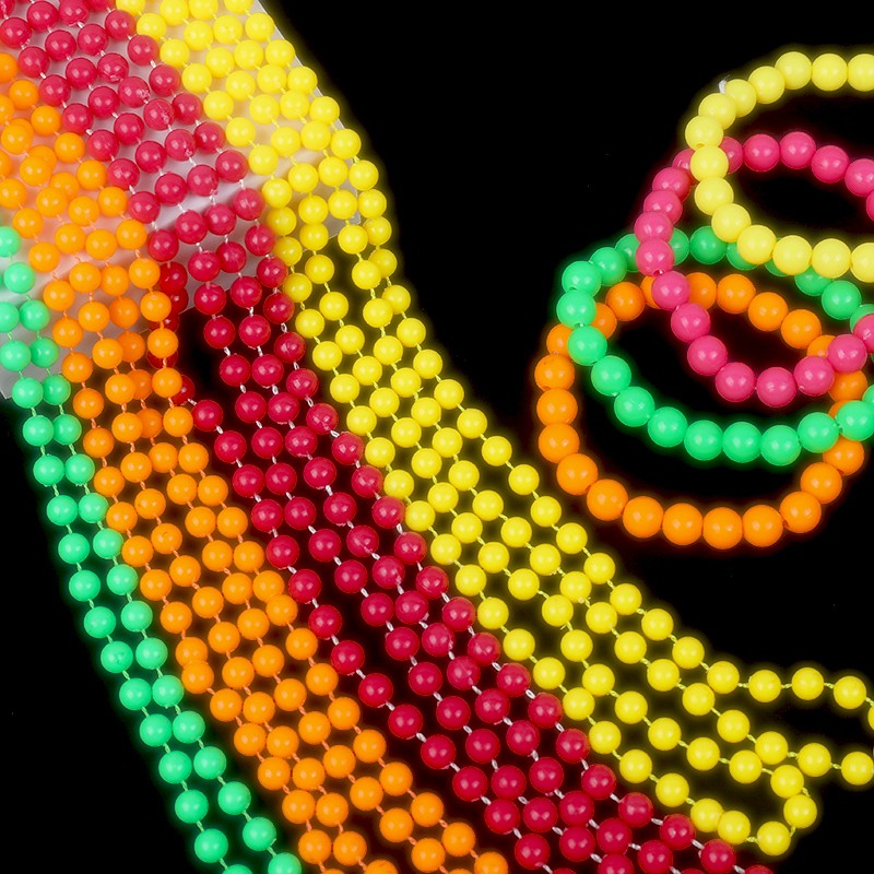 4PCS Connected Beads Necklace Bracelet Set Neon Colorful Beads String Collar Charm Bohemian Fluorescent Choker Birthday Gift