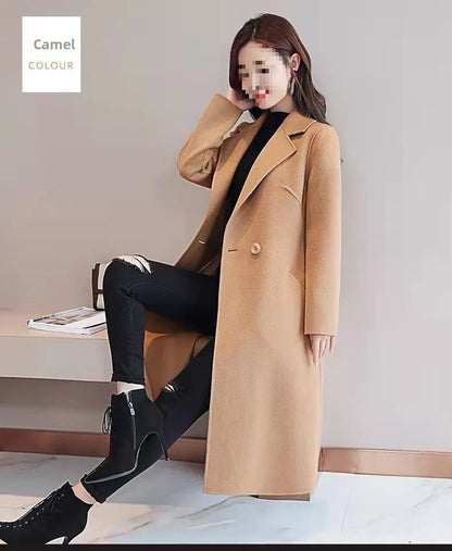 Plus Size New Women's Woolen Coat Medium-Length Loose Fit plus Size Korean Style Spring Autumn Outerwear Thickened Polyester ...