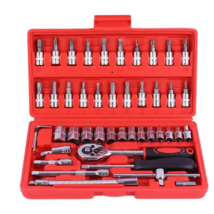 Jogo de Chaves Catraca Soquete 46 Peças para Motocicleta Encaixe 1/4 Pol. Kit Completo de Reparo Automotivo para Manutenção de Carros e Bicicletas da Amagi