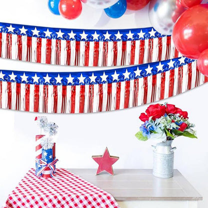 USA Flag Fringe Banner Tinsel Streamer Foil Tassel Garland For Independence Day Fourth Of July Indoor And Outdoor Decoration