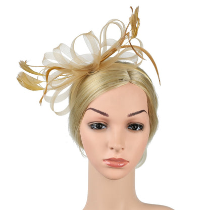 Women Chic Fascinator Hat Cocktail Wedding Party Church Headpiece Elegant Headwear Feather Hair Accessories Bride Hairpin