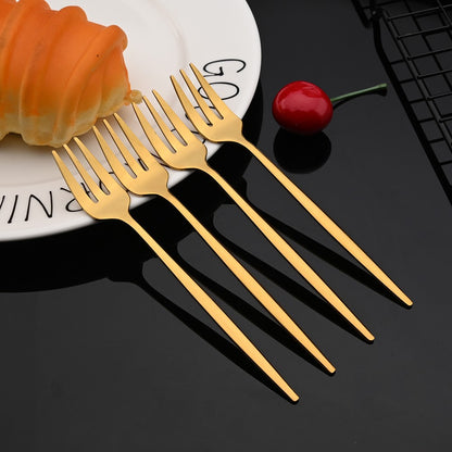 4Pcs Gold Fruit Cake Dinnerware Set Mirror Stainless Steel Tea Fork Set Snack Dessert Fork Small Salad Cutlery Kitchen Utensils