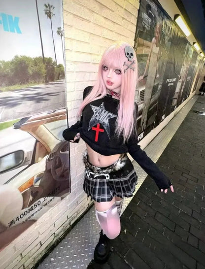 Personality Punk Trendy Cool Gothic Wood Cross Pendant NNecklace for Women Men Vintage Hip Hop Y2k Necklace Party Jewelry Gift