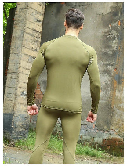 Men's Winter Thermal Fleece Tracksuit for Outdoor Training Quick Dry Camouflage Tactical Uniforms Slim Fit Running Underwear Set