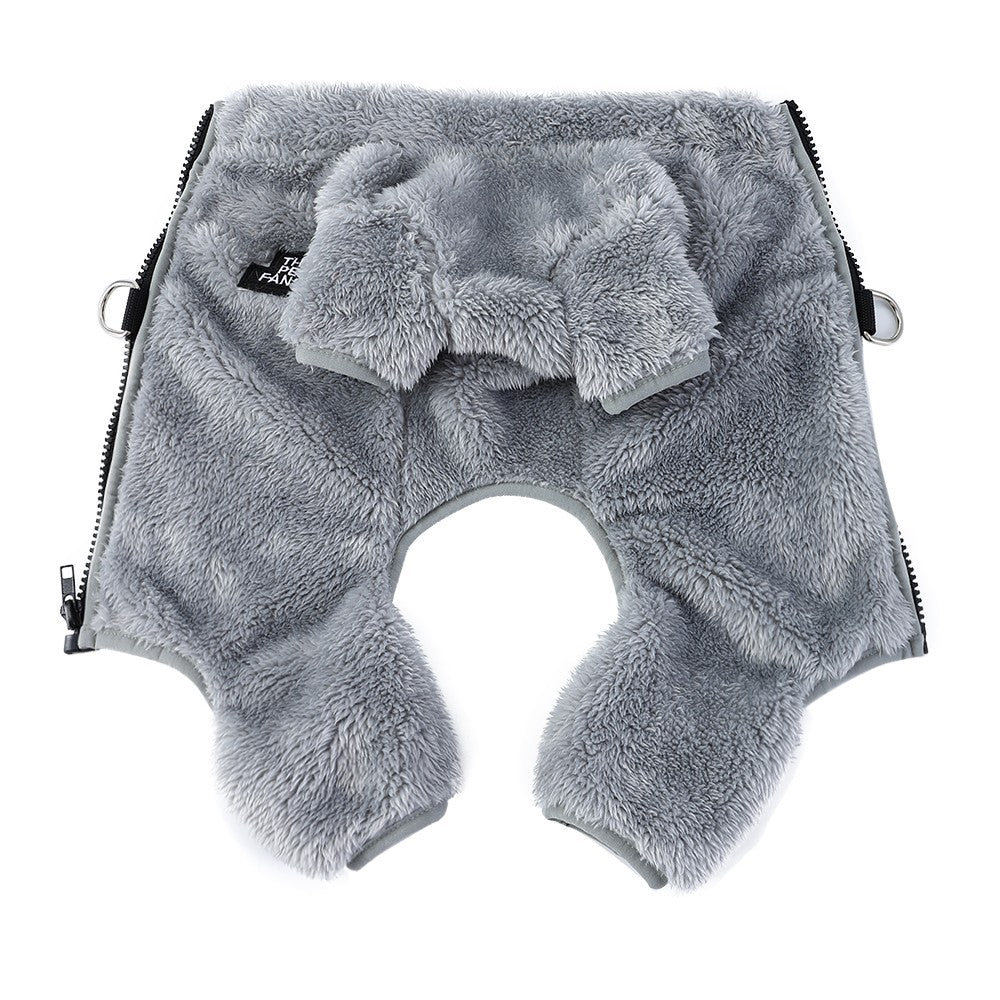 Soft Fleece Dog Clothes Winter Four Legs Covered  Plush Pet Coat D-Ring Zipper Puppy Jacket Autumn Overall For Small Middle Dog
