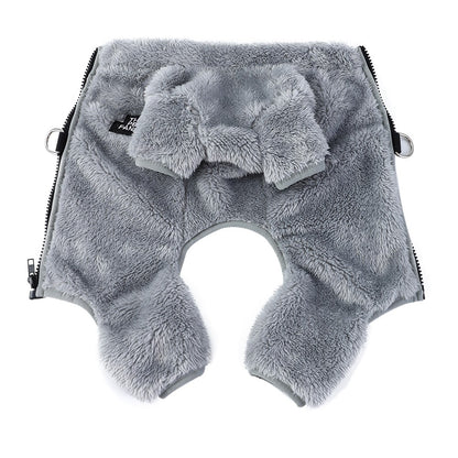 Soft Fleece Dog Clothes Winter Four Legs Covered  Plush Pet Coat D-Ring Zipper Puppy Jacket Autumn Overall For Small Middle Dog