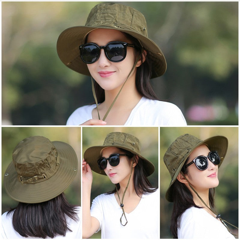 RICYGVM Women Big Brim Fisherman Hat Outdoor Mountaineering UV Protection Sun Visors Unisex Fashion Solid Color Basin Cap ????a