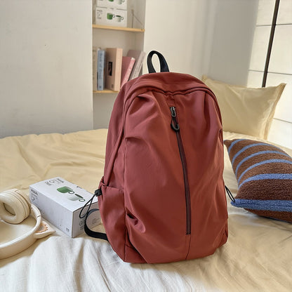 Korean Style Simple Solid Color Zipper Computer Backpack, School and Commuting Backpack