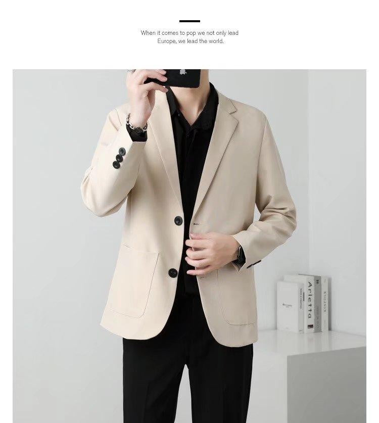 Men Suit Jackets Blazer Coat Slim Fit Smart Casual Autumn New Fashion Clothing Two Buttons Solid Color Korean Black/Khaki/Coffee