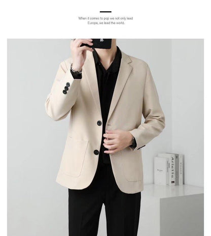 Men Suit Jackets Blazer Coat Slim Fit Smart Casual Autumn New Fashion Clothing Two Buttons Solid Color Korean Black/Khaki/Coffee