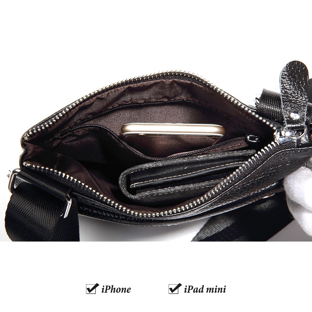 HUMERPAUL Genuine Leather Men's Crossbody Bags Large Capacity Shoulder Sling Bag Multifunction Short Travel Messenger Pack