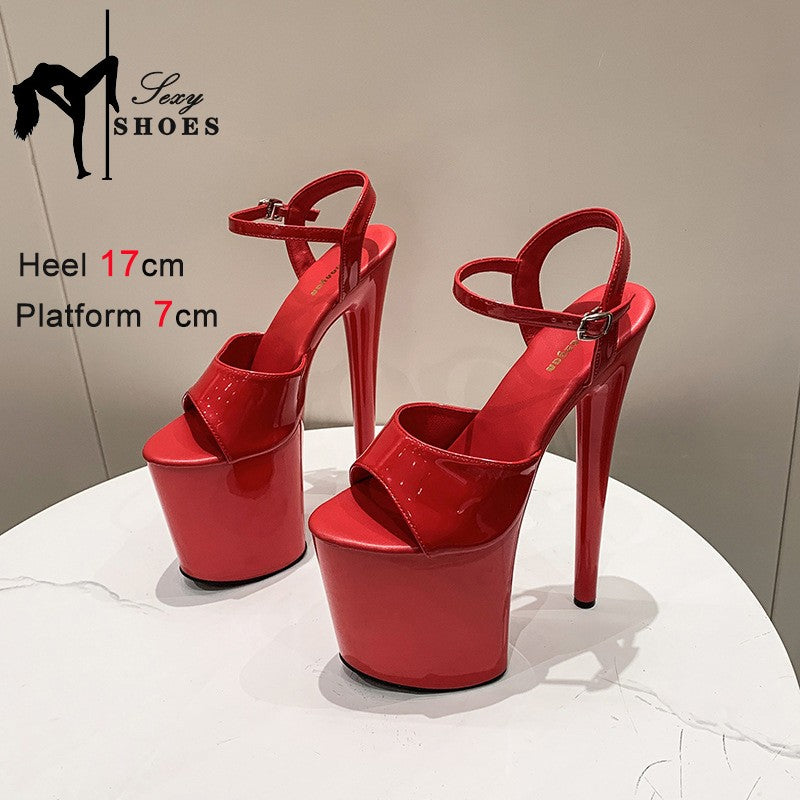 20CM 17 15cm Super High Heeled Nightclub Thin Heels Women's Platform Sandals Ankle Buckle Fashion Pole Dancing Shoes Plus Size